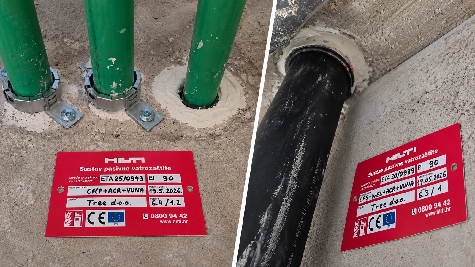 Primjeri izvedenog protupožarnog brtvljenja instalacija